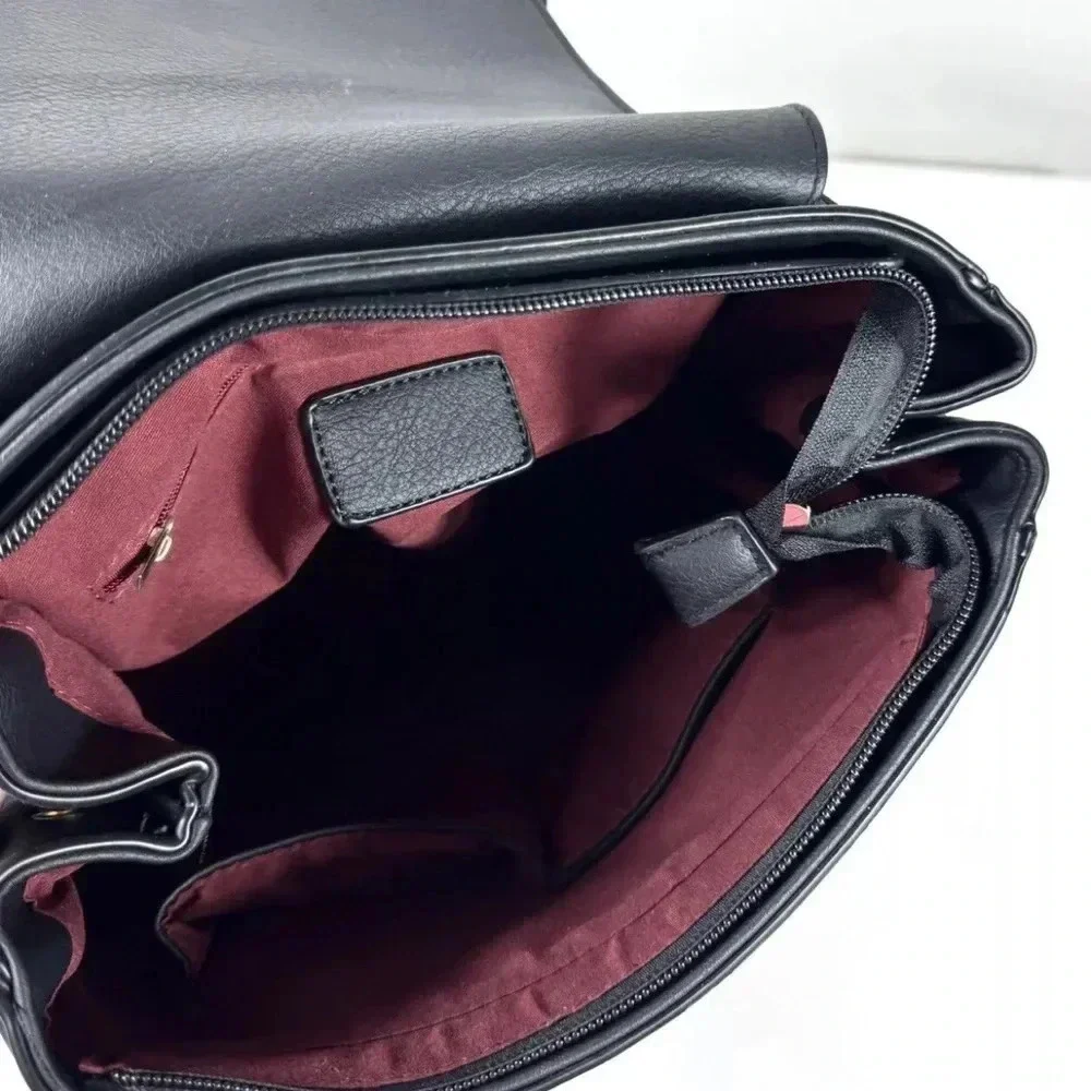 NWT Elegant Black PU Vegan Leather Backpack - Picture 4 of 4